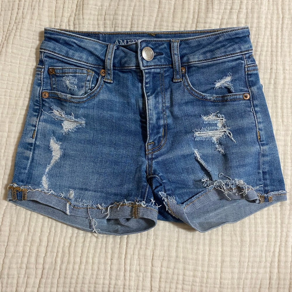 American Eagle Outfitters Blue Distressed Jean Shorts